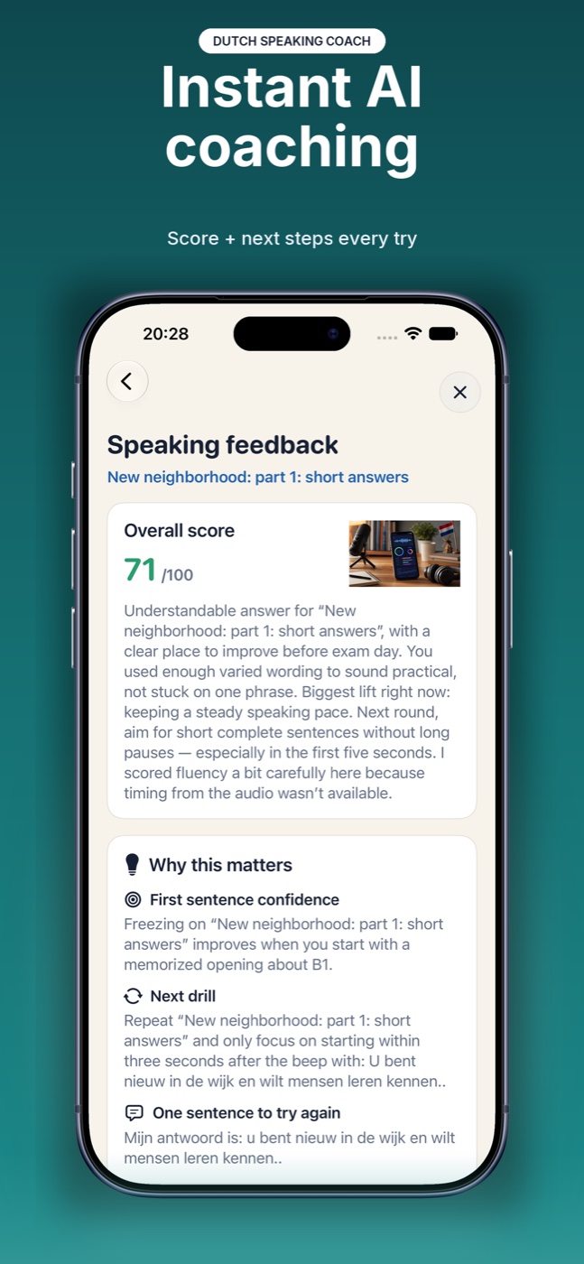 AI-feedback na een opgenomen Nederlands antwoord